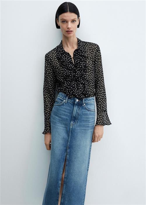 MANGO Ruffles Printed Blouse Kvinde Black Langærmede Bluser Str XXS - hos Magasin