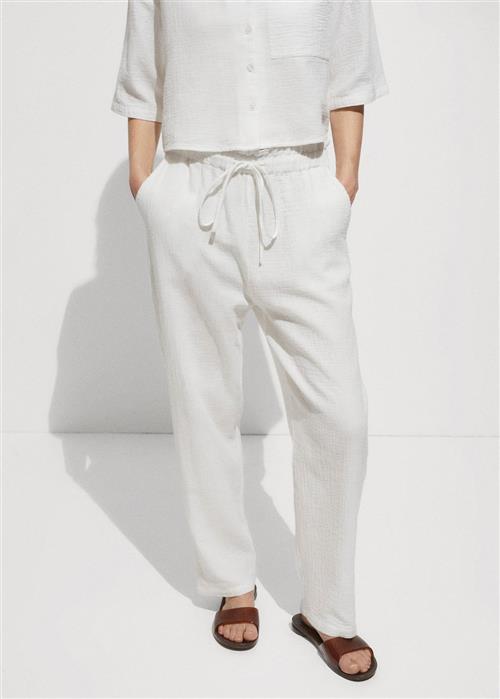 MANGO Elastic Waist Cotton Trousers Kvinde Natural White Bukser Med Brede Ben Str XS - hos Magasin