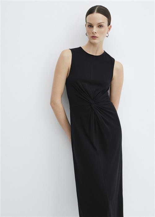 MANGO Knotted Cotton Dress Kvinde Black Midi Kjoler Str XXL - hos Magasin