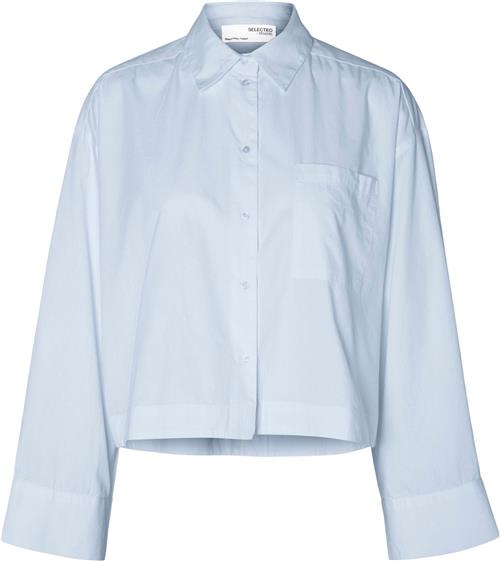 Selected Femme Slfastha LS Cropped Boxy Shirt B Kvinde Blå Langærmede Skjorter Str 38 - hos Magasin