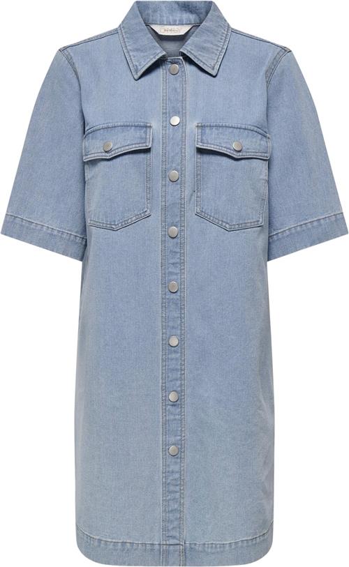 ONLY Onlbelle S/S Button Dress DNM GUA Kvinde Light Blue Denim Korte Kjoler Regular Fit Str XS - Bomuld hos Magasin