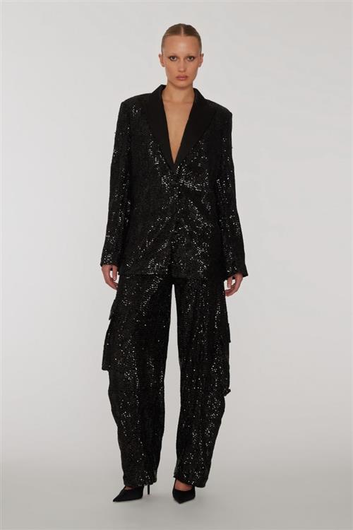 ROTATE Birger Christensen Sequins Cargo Pants Kvinde Black Bukser Med Lige Ben Str 40 - hos Magasin