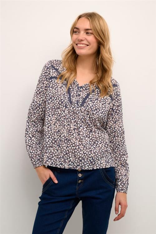 Cream Crbetri Blouse Kvinde Small Poppy Flower Navy Langærmede Bluser Str 40 - hos Magasin