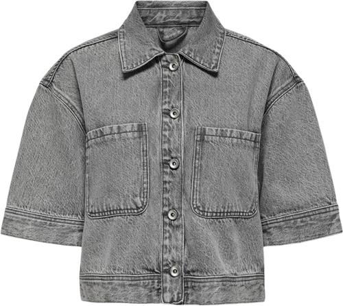 ONLY Onlolivia S/S Cropped Shirt DNM AZG Kvinde Grey Denim Denimskjorter Regular Fit Str XL - Bomuld hos Magasin