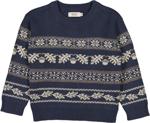 Wheat Jacquard Pullover Julius Str 110 / 5 år - Sea Storm Strik Bomuld hos Magasin