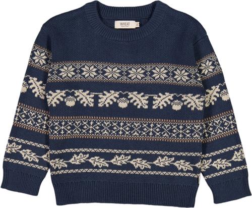 Wheat Jacquard Pullover Julius Str 140/10y - Sea Storm Strik Bomuld hos Magasin