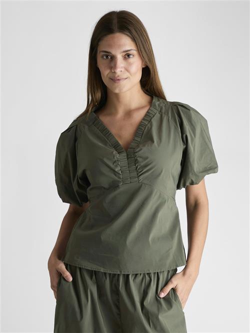 Neo Noir Irina Poplin Blouse Kvinde Army Langærmede Bluser Str 40 - hos Magasin