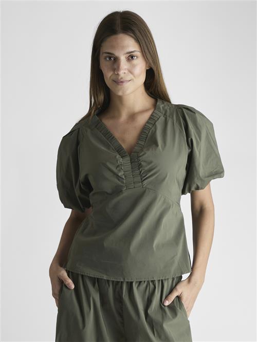 Neo Noir Irina Poplin Blouse Kvinde Army Langærmede Bluser Str 38 - hos Magasin