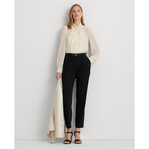 Lauren Ralph Lauren Satinstripe Wool Crepe Straight Pant Kvinde Sort Bukser Med Lige Ben Str 38 - Uld hos Magasin