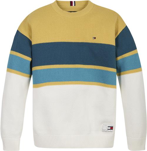 Se Tommy Hilfiger Structure Rugby Stripe Sweater Str 8 år / 128 cm - Petrol Yellow Stripe Strik hos Magasin ved Magasin