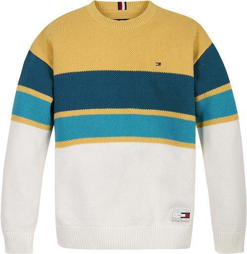 Tommy Hilfiger Structure Rugby Stripe Sweater Str 7 år / 122 cm - Petrol Yellow Stripe Strik hos Magasin