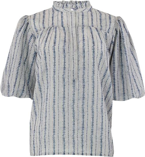 CONTINUE Asta Short Sleve Stripe Kvinde Blue Stripe Kortærmede Bluser Str S - hos Magasin