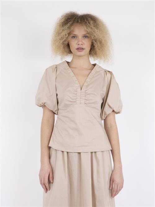 Neo Noir Irina Poplin Blouse Kvinde Dark Sand Langærmede Bluser Str 40 - hos Magasin