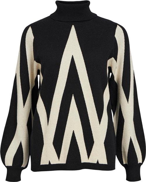 Object Objray L/S Knit Rollneck Pullover N Kvinde Black/sandshell Graphic Rullekraver Str M - hos Magasin