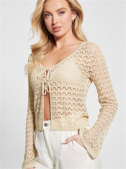 Se GUESS Clarissa LS Cardi Swtr Kvinde Light Gold Lurex Cardigans Str XS - hos Magasin ved Magasin