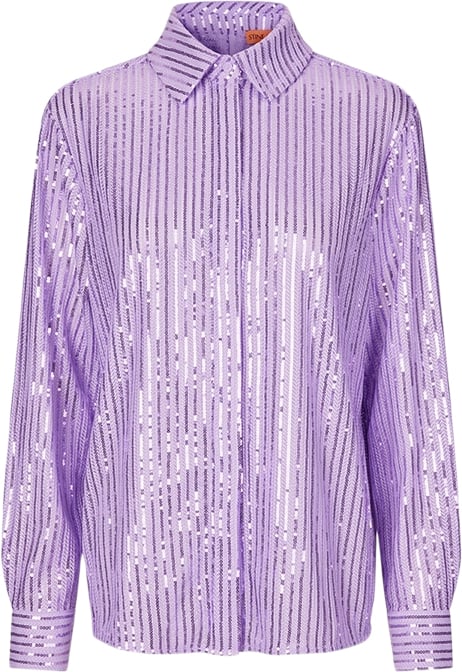 Stine Goya Sgedel, 2020 Structured Sequins Kvinde Lavender Langærmede Skjorter Str XXL - hos Magasin