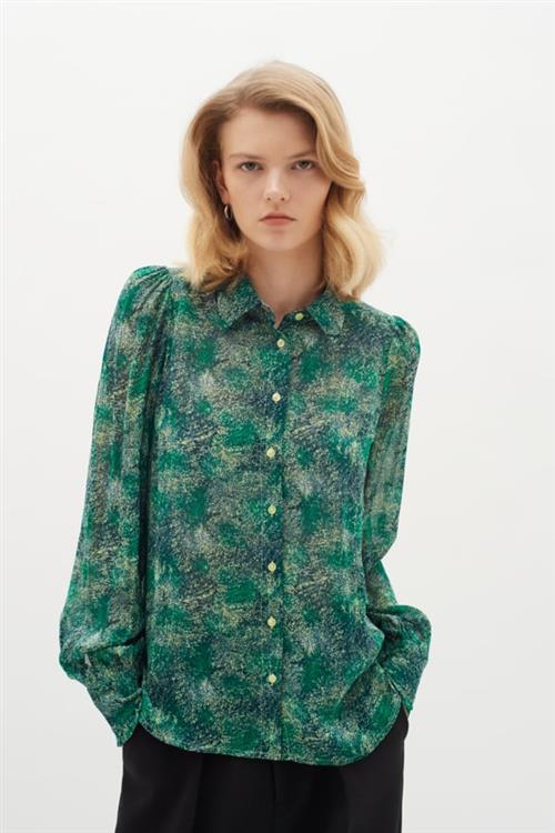 InWear Davilaiw Shirt Kvinde Green Dancing Wall Langærmede Skjorter Regular Fit Str 44 - hos Magasin