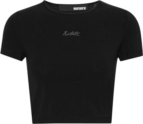 Se ROTATE Birger Christensen Logo Cropped Tshirt Kvinde Black Kortærmede T-shirts Str 44 - hos Magasin ved Magasin