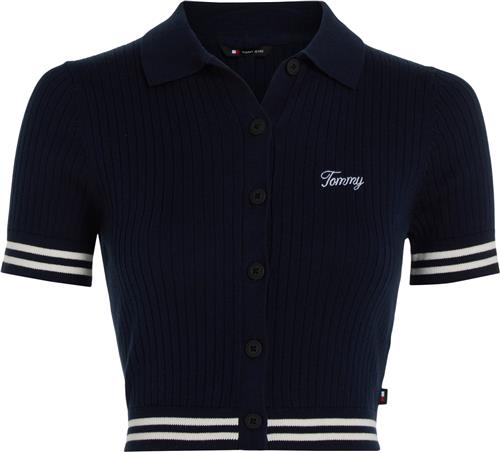 Tommy Hilfiger TJW CRP Script RIB Polo Sweater Kvinde Dark Night Navy Toppe Str L - hos Magasin