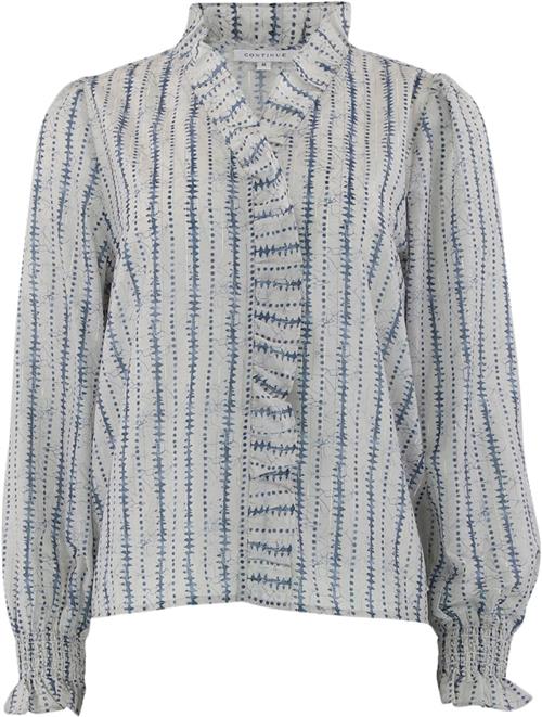 CONTINUE Darling Stripe Kvinde Blue Stripe Langærmede Bluser Str L - hos Magasin