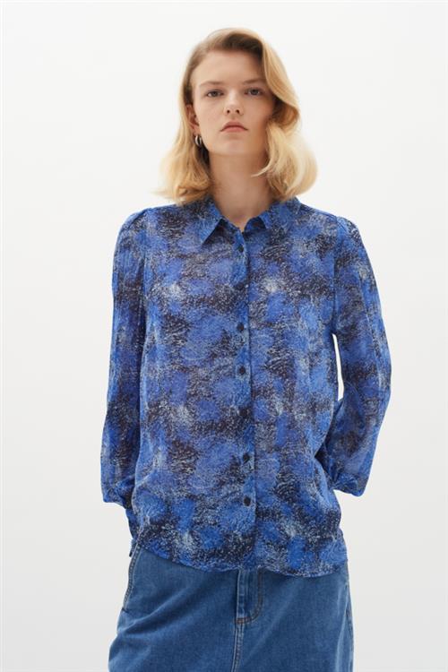 InWear Davilaiw Shirt Kvinde Dark Blue Dancing Wall Langærmede Skjorter Regular Fit Str 44 - hos Magasin