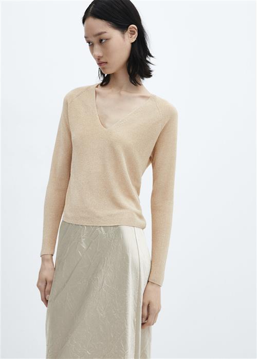 MANGO Vneck Lurex Sweater Kvinde Gold Sweaters Str S - hos Magasin