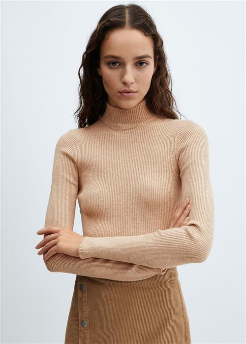 Se MANGO Turtleneck Ribbed Sweater Kvinde Medium Brown Sweaters Str L - hos Magasin ved Magasin