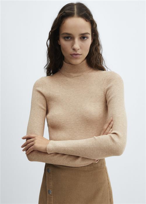 MANGO Turtleneck Ribbed Sweater Kvinde Medium Brown Sweaters Str M - hos Magasin