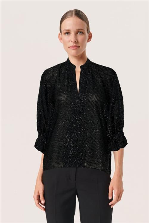 Soaked in Luxury Sllia Amily Blouse Kvinde Black Kortærmede Bluser Loose Fit Str XS - hos Magasin