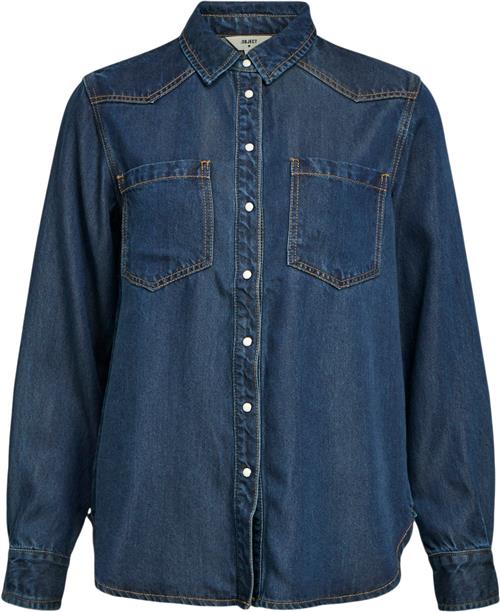 Object Objframe LO L/S Denim Shirt CC1 AW Kvinde Dark Blue Denim Denimskjorter Str 40 Denim - hos Magasin