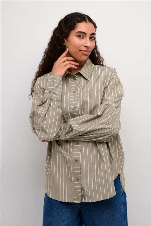 Kaffe Kajerrie Shirt Kvinde Brown Melange, White Stripe Langærmede Skjorter Str 46 - hos Magasin