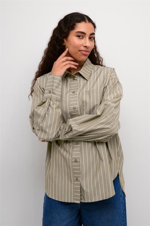 Kaffe Kajerrie Shirt Kvinde Brown Melange, White Stripe Langærmede Skjorter Str 34 - hos Magasin