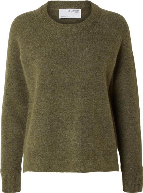 Selected Femme Slflulu LS Knit Oneck B Noos Kvinde Dusky Green/melange Sweaters Str L - hos Magasin