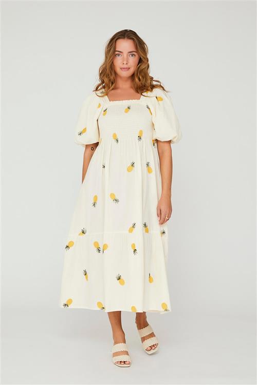 A-VIEW Cheri Fruit Dress Kvinde Sand/yellow Maxi Kjoler Str 42 - hos Magasin