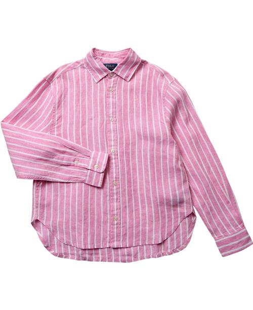 Polo Ralph Lauren Striped Linen Boxy Shirt Str 10 / 10 år - Lyserød/hvid Skjorter hos Magasin