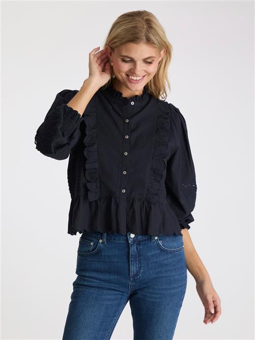 Neo Noir Petrine Embroidery Blouse Kvinde Navy Langærmede Bluser Str 42 - hos Magasin