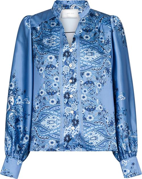 Neo Noir Massima Paisley Border Blouse Kvinde Dusty Blue Langærmede Bluser Str 44 - hos Magasin