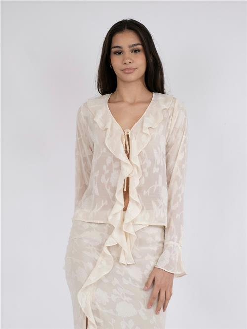 Neo Noir Anika Burnout Blouse Kvinde Off White Langærmede Bluser Str 42 - hos Magasin