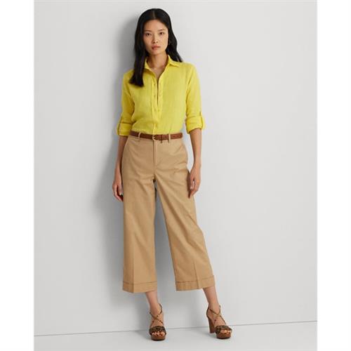 Se Lauren Ralph Lauren Pleated Cotton Twill Cropped Pant Kvinde Beige Bukser Med Brede Ben Str 40 - Bomuld hos Magasin ved Magasin