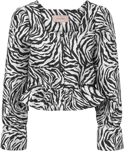 HUNKØN Sanna Blouse Kvinde Zebra Striped Langærmede Bluser Str XS - hos Magasin