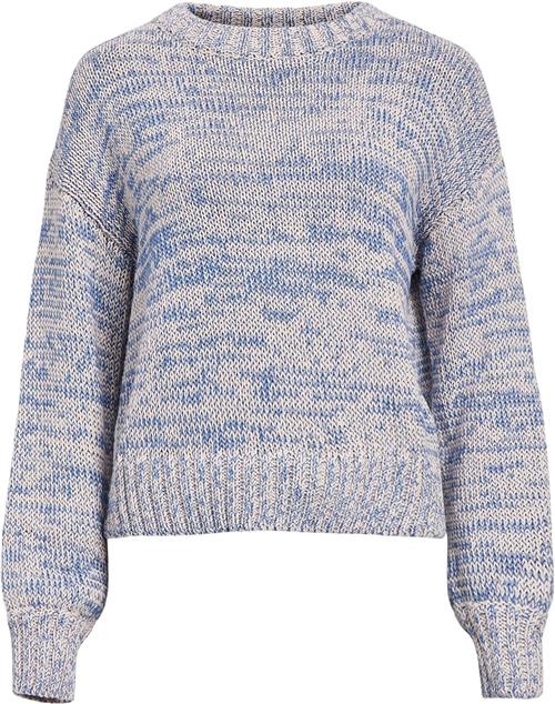 Object Objsoleima Loose L/S Knit Pullover Kvinde Palace Blue/sandshell Sweaters Str XS - hos Magasin