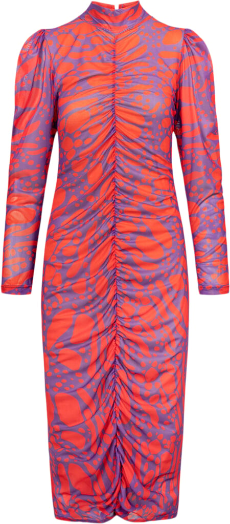 HUNKØN Mallory Wrinkle Dress Kvinde Red Lava Art Print Midi Kjoler Str XL - hos Magasin