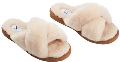 NATURES Collection Slippers Cross (100 New Zealand Sheepskin) Natur Kvinde Nature Hjemmesko Str 36 - hos Magasin