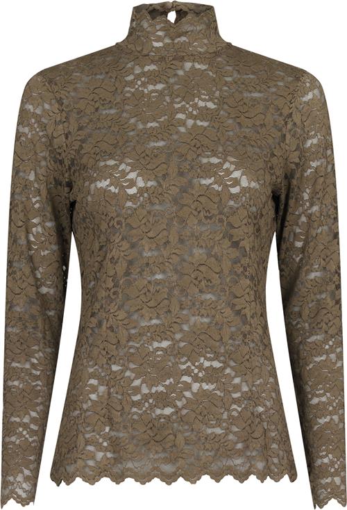 Neo Noir Liza Laceflower Blouse Kvinde Dark Taupe Langærmede Bluser Str 40 - hos Magasin