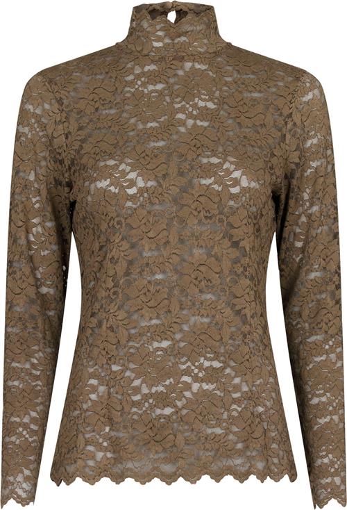 Se Neo Noir Liza Laceflower Blouse Kvinde Dark Taupe Langærmede Bluser Str 38 - hos Magasin ved Magasin