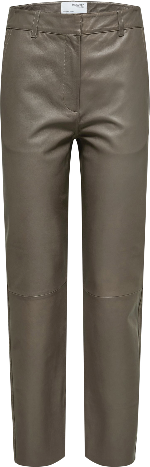 Selected Femme Slfmarie MW Leather Pants B Noos Kvinde Morel Læderbukser Str 42 - hos Magasin