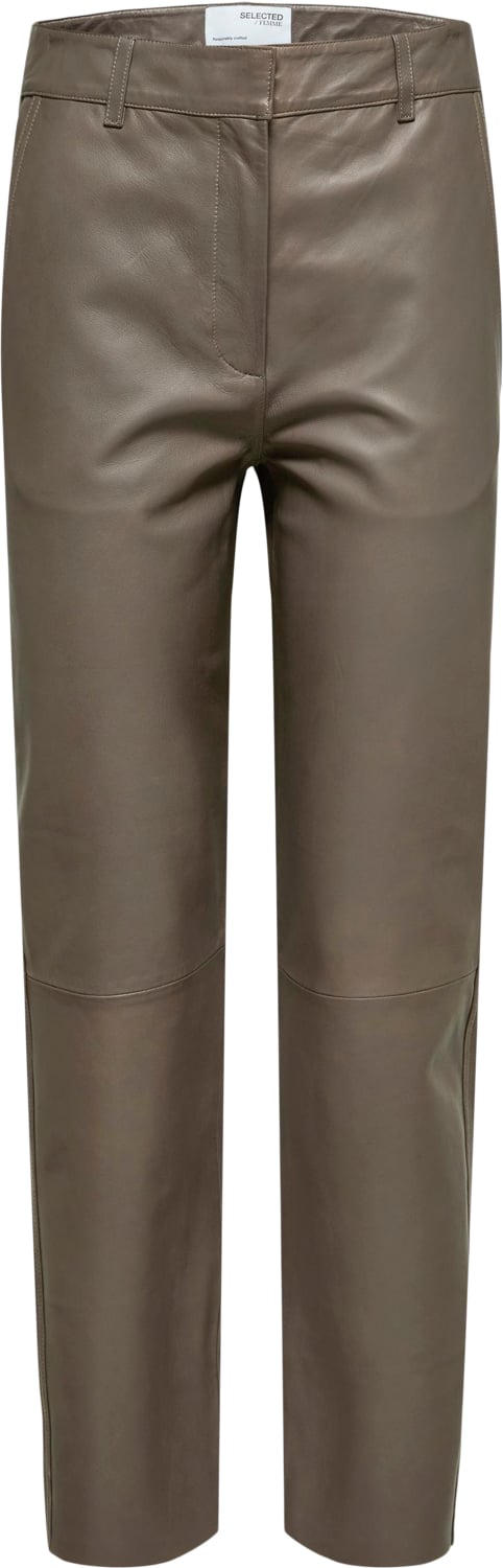 Selected Femme Slfmarie MW Leather Pants B Noos Kvinde Morel Læderbukser Str 36 - hos Magasin