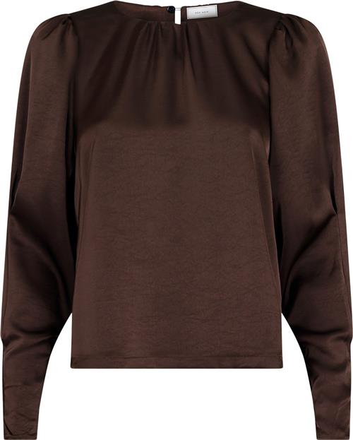 Neo Noir Camma Heavy Sateen Blouse Kvinde Dark Brown Langærmede Bluser Str 38 - hos Magasin