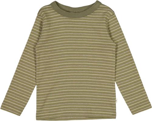 Wheat Langærmet Tshirt Lai Str 152/12y - Heather Green Stripe Langærmede T-shirts Bomuld hos Magasin