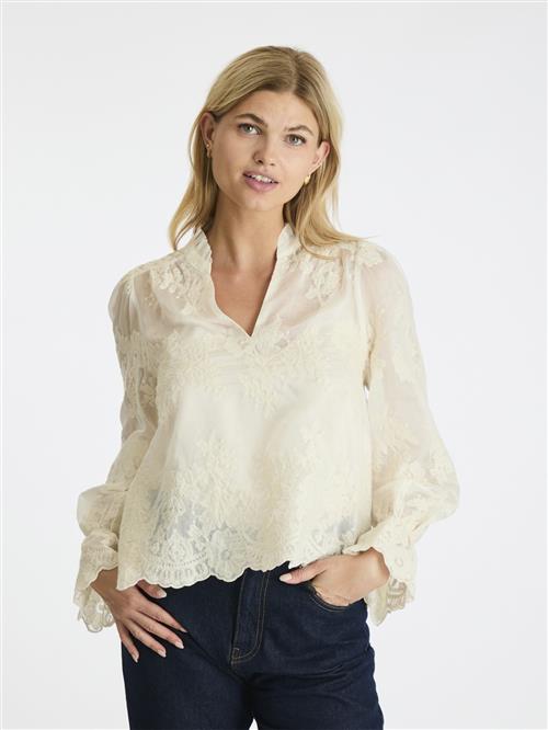 Neo Noir Amara Big Embroidery Blouse Kvinde Off White Langærmede Bluser Str 44 - hos Magasin